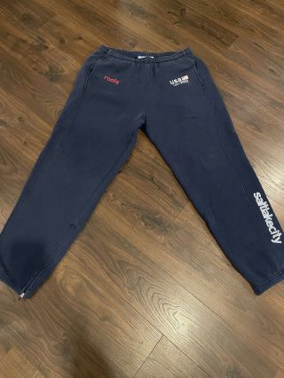 Usa Roots 2002 Salt Lake City Olympic Sweatpants Official Mens Size Xl Blue L1