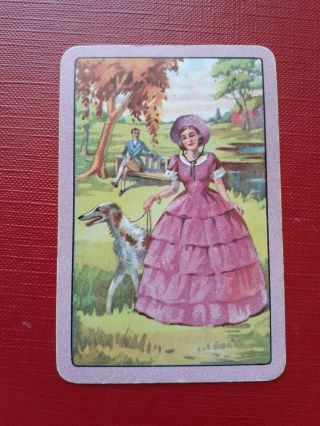 Vintage,  Swap/playing Cards,  Lady In Long Pink Dress,  In Park,  Pre - Owned.