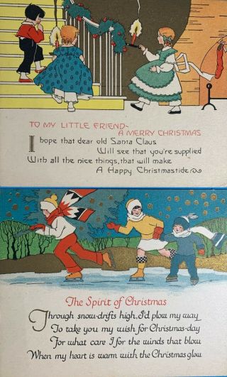 2 Vintage Christmas Cards Sent From Same Family