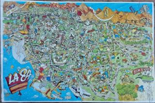 Los Angeles 1984 Olympics - Nos - So.  Calif Area Map - Cartoon - Style Artwork