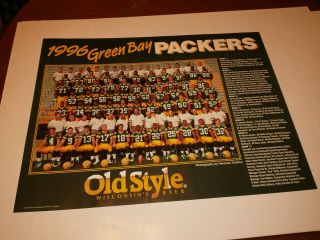 24 " X 16 " Poster Old Style Wisconsin Beer 1996 Green Bay Packers Team Photo.