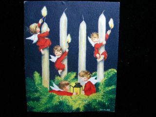 Vintage " Angels Lighting The Candles - Shirlee " Christmas Greeting Card