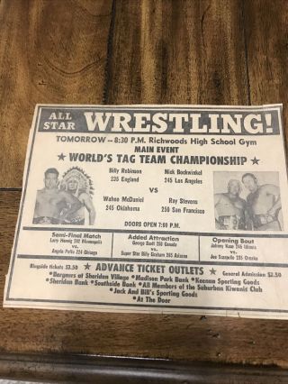 Rare Nwa Awa Wrestling Clippings.  Mid Atlantic Wrestling.  Dusty Rhodes & Wahoo