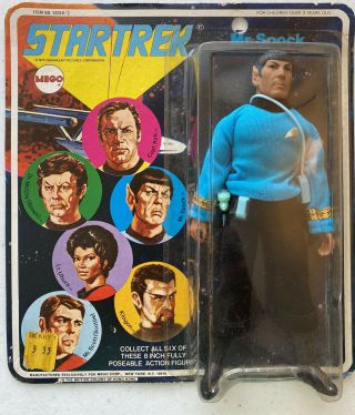 Rare Vintage 1974 Mego Star Trek 6 Face Mr Spock 8” Blue Lettering Nib