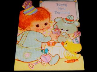 Vintage Birthday Card,  " Happy First Birthday ",  1970 