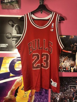 Michael Jordan 23 Chicago Bulls Champion Authentic Red Jersey Mens 44 Large