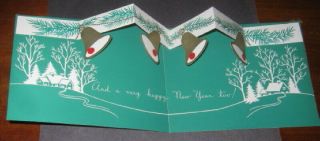 Vtg 1950s Christmas Card,  Pop Up Garland Of Bells,
