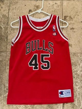 Vintage 90s Michael Jordan Champion Chicago Bulls 45 Large Jersey Rare