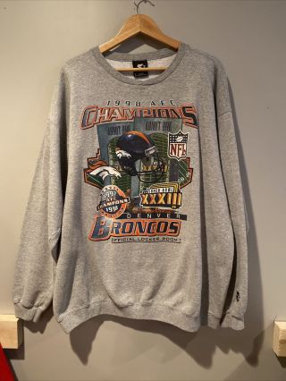 Vintage 1997 1998 Denver Broncos Afc Champions Crew Neck Sweatshirt Xl