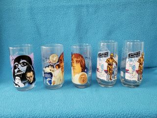 Set Of 5 Vintage Star Wars And Empire Strikes Back Collectible Drinking Glasses