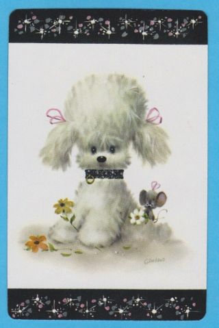 1 Single Vintage Swap/playing Card Poodle Dog Mouse Flowers Giordano Art