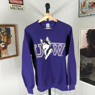 Vintage 90s 1990s University Of Washington Huskies Sweatshirt Purple Xl