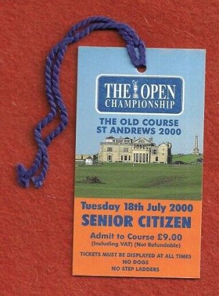 2000 Tiger Woods Won First British Open St.  Andrews Golf Badge Ticket