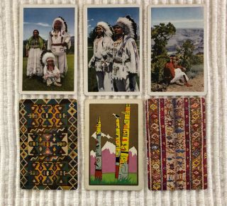 6 Vintage Playing Cards Native American Indians Rugs/totem Poles 4 Swaps