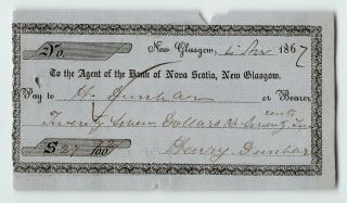 1862 Glasgow Canada,  Bank Of Nova Scotia Mini Check
