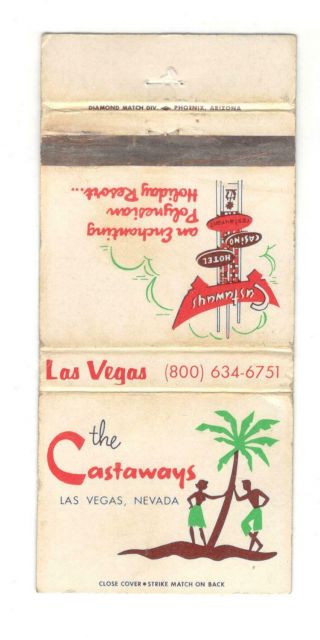 The Castaways Hotel & Casino Las Vegas Nevada Vintage Matchbook Cover Fm6