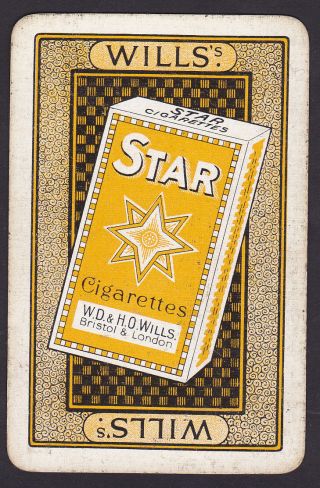 W D & H O Wills.  Star Cigarette Advertising Single Playing Card