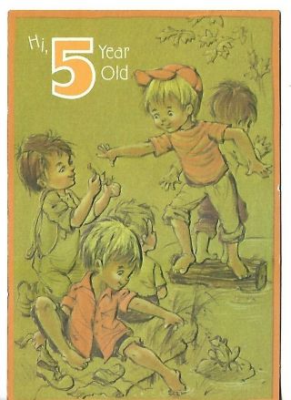 Vtg Greeting Card - 6 X 4 " - Five Year Old Boys Playing