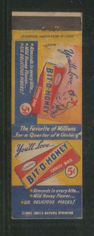 Bit - O - Honey Candy Bar – Vintage 1940’s Front Strike Matchcover