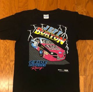 Vtg 1996 Jeff Burton Exide Batteries Racing Double Sided Racing T - Shirt Sz M