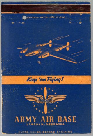 Military Wwii Army Air Base Lincoln Ne 40 Fs Matchbookbook Cover