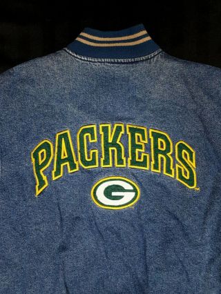 Vintage Nfl Green Bay Packers Lee Sport Varsity Denim Jean Jacket Size M