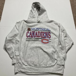 Vintage 1990s Montreal Canadiens Hoodie Sweatshirt Nhl Hockey Ravens Large Gray