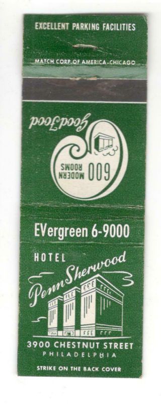 Hotel Penn Sherwood Philadelphia Pennsylvania Vintage Matchbook Cover St8 B