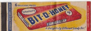 Bit - O - Honey Candy Bar Matchbook Cover 1940 