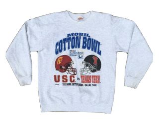 Vintage 1995 Usc Trojans Texas Tech Mobil Cotton Bowl Sweatshirt Pullover Xl