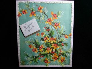 Vintage " Thinking Of You Bright Bouquet " Christmas Greeting Card