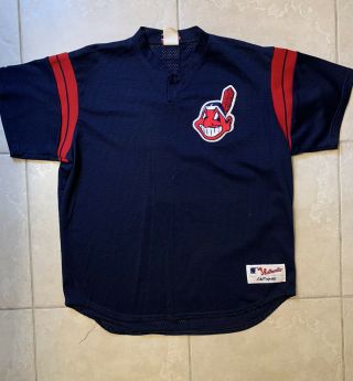 Vtg Cleveland Indians Majestic Chief Wahoo Bp Jersey Mens Xl