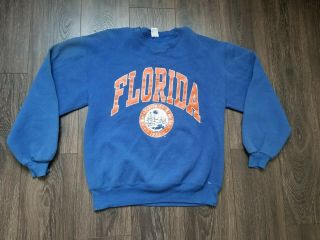 Vintage 80s Russell Athletic University Of Florida Blue Orange Sweater L Usa