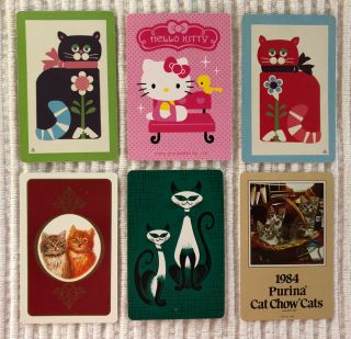 6 Vintage Playing Cards Cats/kittens Retro/hello Kitty/1984 Purina Cat Chow