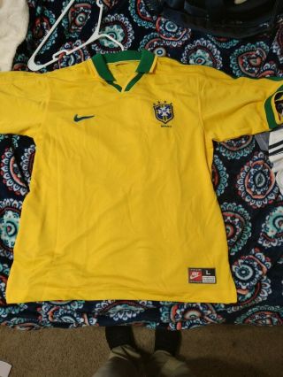 2016 Nike Authentic Brazil Soccer Jersey Large Yellow Green Brasil Football