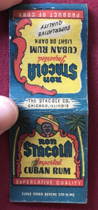 Matchbook Cover Ron Stacola Imported Cuban Rum