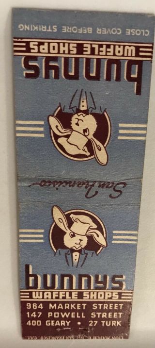 Old Matchbook Cover Bunny’s Waffle Shops San Francisco Ca