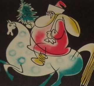 Vintage Christmas Card,  Unique Santa Riding A Horse,  Front 5 1/4 "