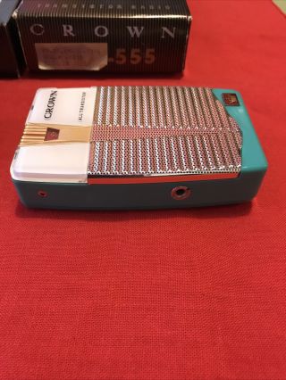 Stunning RARE awesome Crown TR - 555 green/turquoise transistor radio w/case & box 3