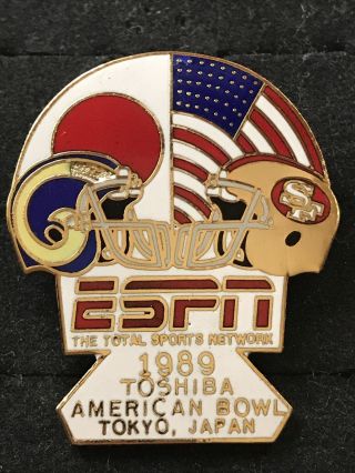 Sf 49ers Nfl.  1989 American Bowl.  49ers Vs Rams In Japan.  Espn Camera Crew Pin.
