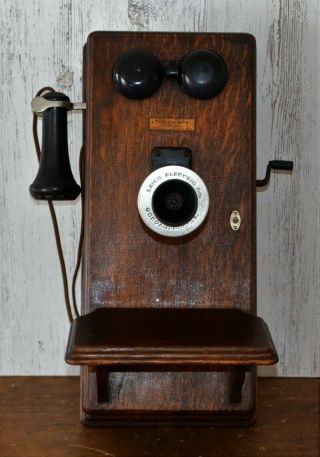 Antique Oak Western Electric Hand - Crank Wall Mount Telephone W/ Magneto