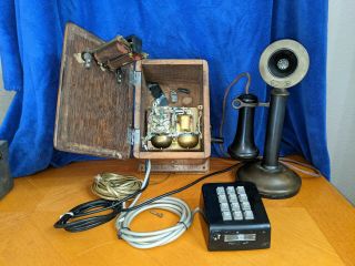Antique Western Electric Candlestick Telephone W/ Oak Ring Box Ca.  1916