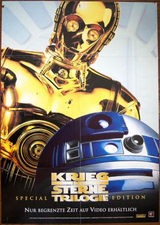 German George Lucas =star Wars Trilogy= 1997 Video Advertising Poster C - 3po R2d2