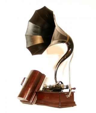 1910 Edison Mahogany Home Phonograph With Cygnet Horn 2/4 Minute Immaculate