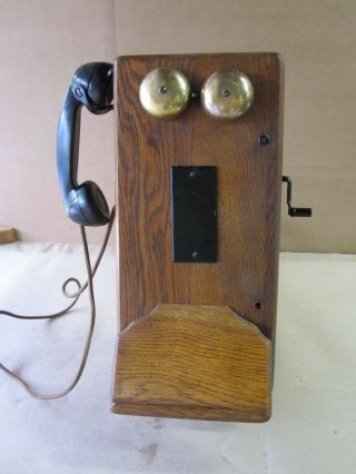 Vintage Antique Oak Wood Crank Wall Telephone Bells Ring Handset Receiver Parts