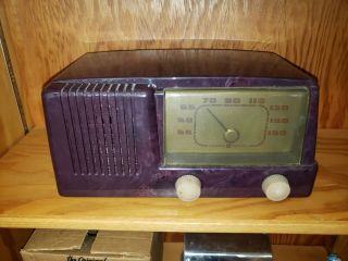 Vintage Ge Tube Radio 50s Model 400 Dial Beam Purple Marble Color Tube Radio