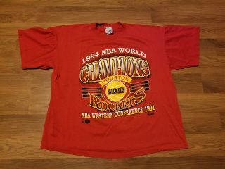 Rare 1994 Houston Rockets Champions Red Tee Shirt Xl Vintage Nba