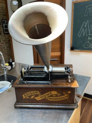 Antique Edison Home Phonograph With Tin Speaker Nr