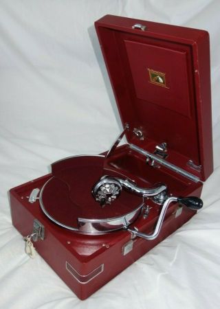 Hmv 102 Red Complete With Record Holder,  Key Worldwide Post
