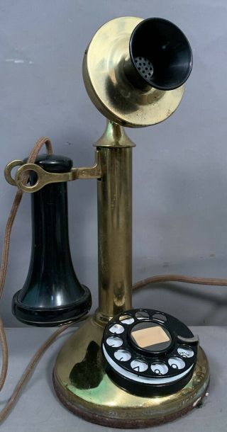 Ca.  1910 Antique Edwardian Era Brass Candlestick Style Telephone Old Phone 51al